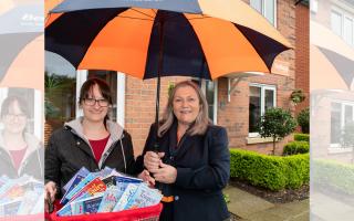 Stef Hazlegreaves from Usbourne (left) and Bellway sales advisor Pauline Holmes (right) with books